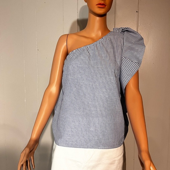🛍️SHEIN/one shoulder/ stripe/ blue and white / Size ; M - Picture 5 of 5